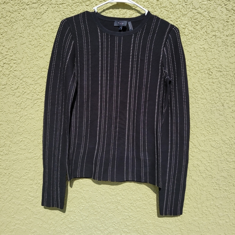 NWT THEORY Slim Crew Pullover Sweater Eggshell Prosecco Black - Picture 2 of 4